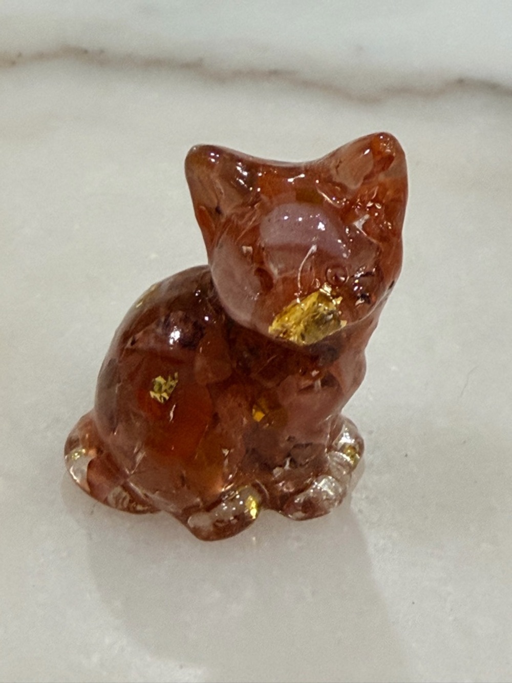 Handmade Resin Cat Figurine Red Gold Crystal Mini Statue Spiritual Decor Gift